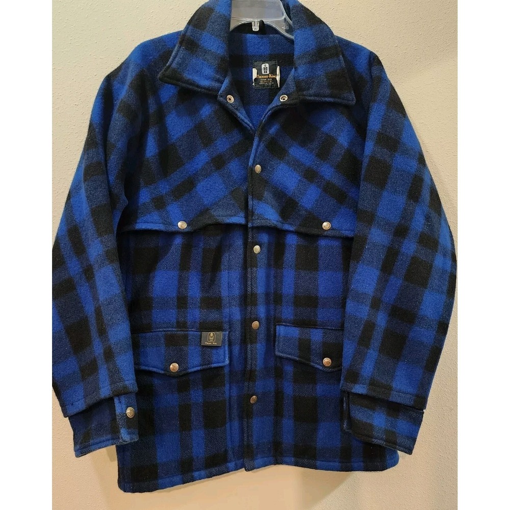 Vintage Thermo King Blue Buffalo Plad Wool Mackinaw Style Hunting Jacket Sz Lg-M